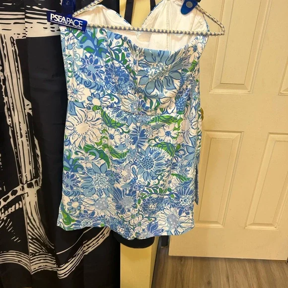 Lilly Pulitzer Strapless Dress in Blue and Green Floral - Picture 3 of 4